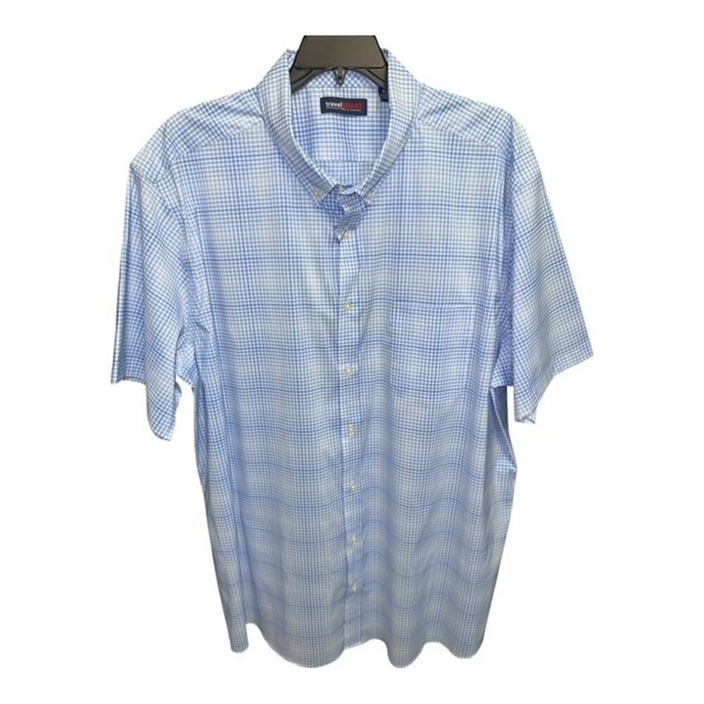 Travel Smart 3XT Shirt Sky Blue Checked Pocket Resist Wrinkles Easy Care 3X Tall